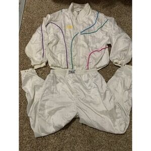 VTG Everlast Women White  Cycling Windbreaker Jacket & Pants Set suit Size L